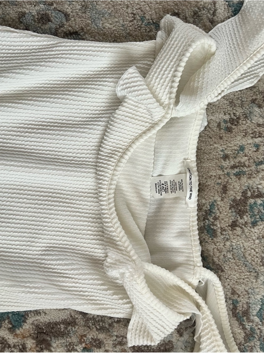 Aqua White Ribbed Ruffle Off-Shoulder One-Piece - Picture 2 of 2